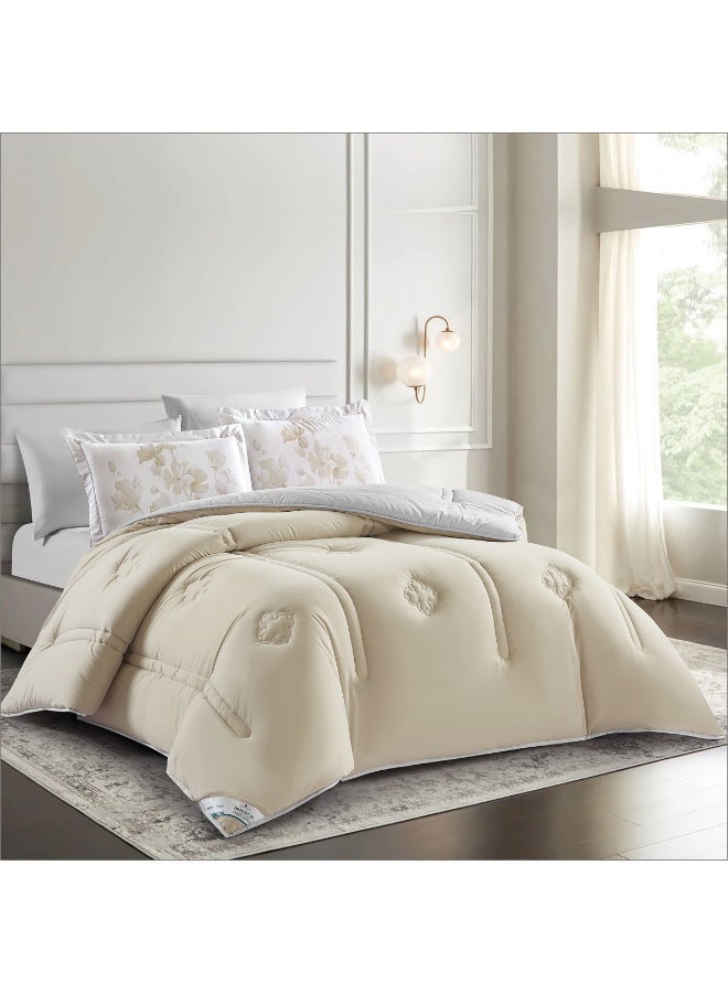 Donetella Bedding Comforter Set, King Size 240x260 cm - 6-Pcs Digital Print Quilted Bed Set, Microfiber Fabric - 1 Comforter, 1 Fitted Sheet, 2 Pillow Shams, 2 Pillowcases - Image 2